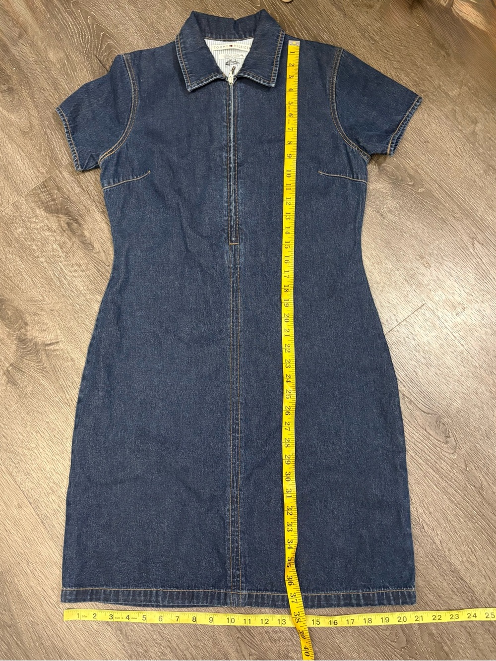 Vtg Y2K Tommy Hilfiger 1/4 Zip Dress Size 10 Denim A-Line Short Sleeve Dark Wash - Picture 10 of 10
